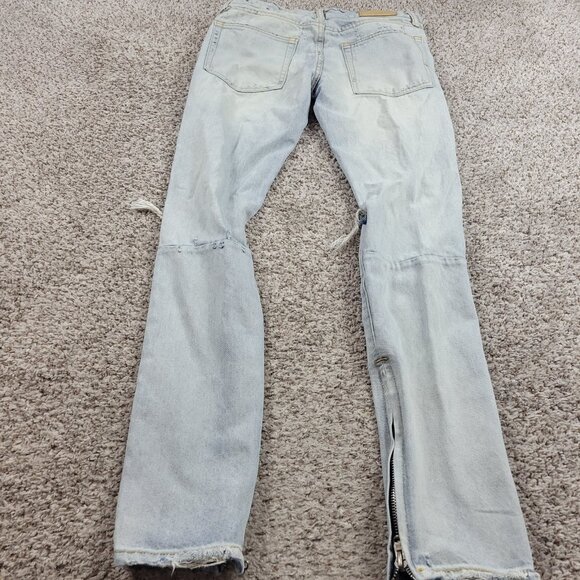 MNML Jeans Mens 31x33 Blue Denim Distressed Skater Button Fly Moto Ankle Zip - Picture 6 of 7